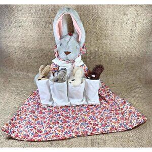 Vintage Handcrafted Plush Rabbit With Four Baby Bunnies & Storage